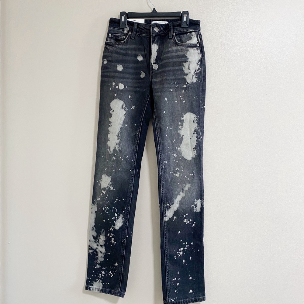 NEW Zara The Bleached Midrise Dark Grey Denim Jeans Size 0